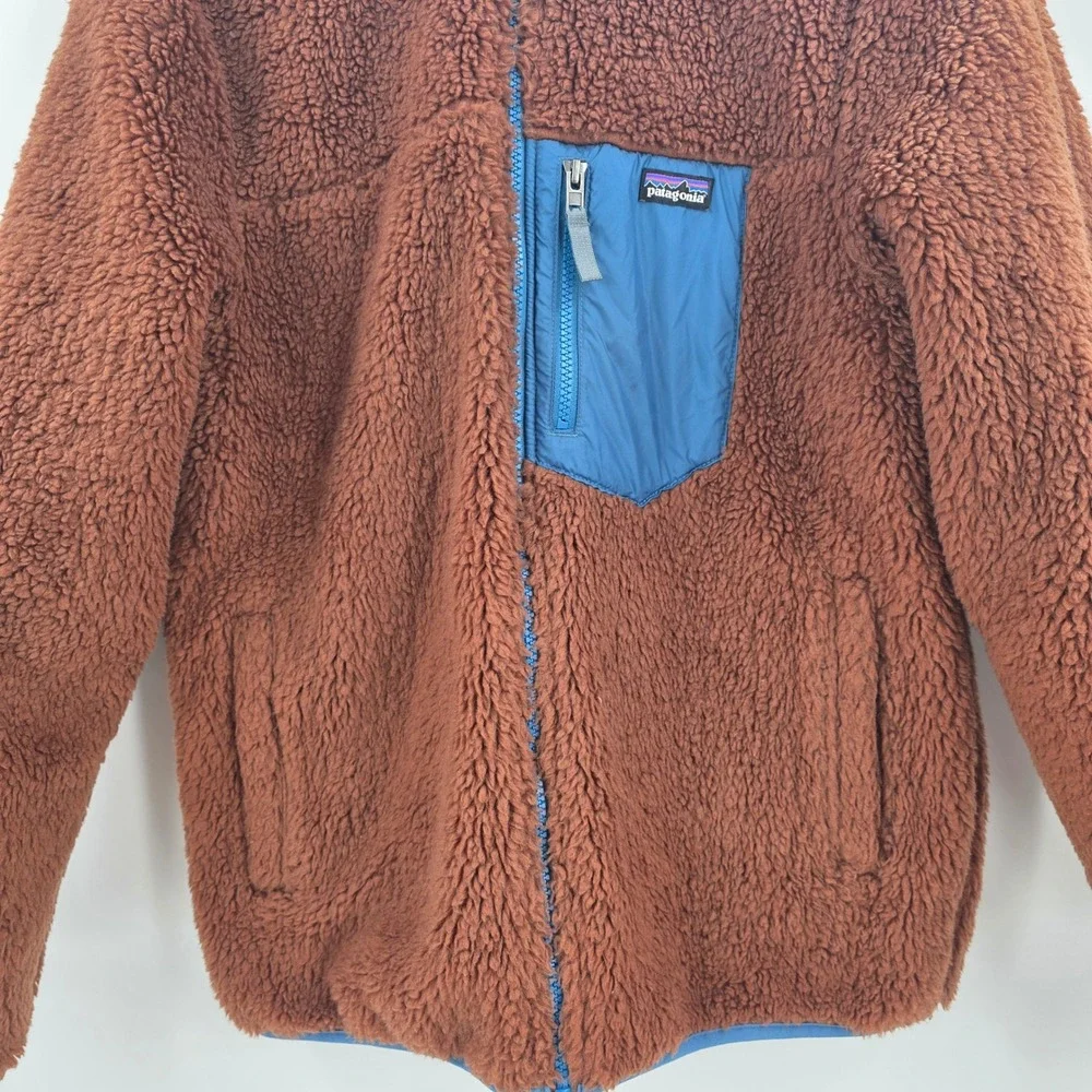 PATAGONIA REVERSIBLE HOODIE KIDS XXL 16-18 2XL BLUE BROWN READY FREDDY JACKET